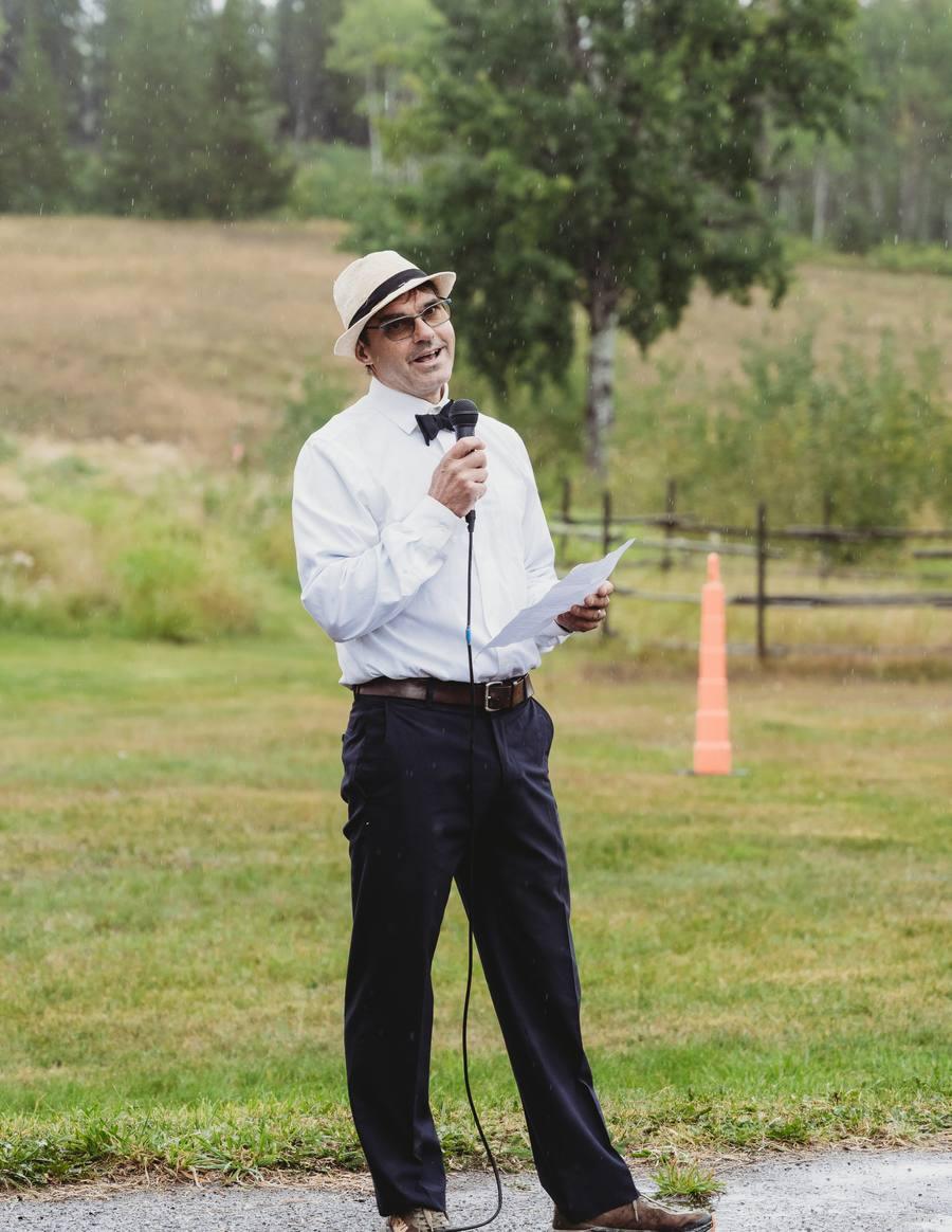 Race director at microphone