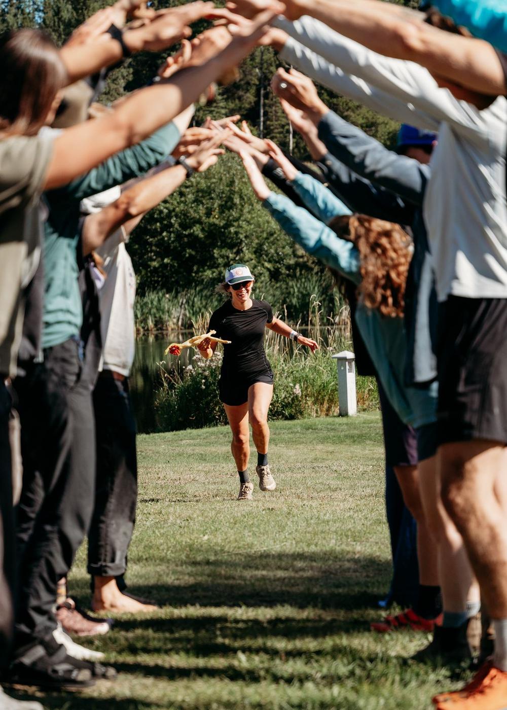 Runner through the finish tunnel